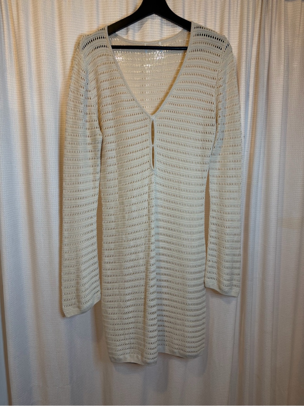 Women’s cotton Cream Knit V-Neck Dress